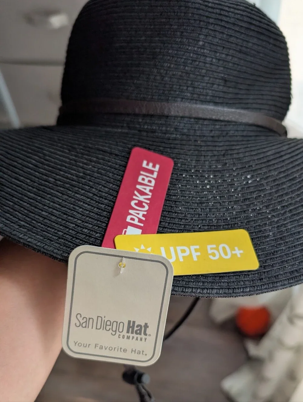 San Diego Hat Company Black Wide Brim UPF 50+ Sun Hat NWT